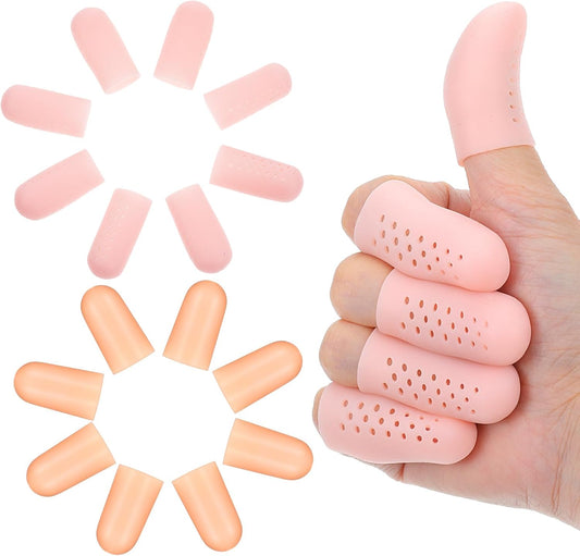 Wanmu Gel Finger Cots with Air Holes 20 Pieces front view package showing skin color protectors.