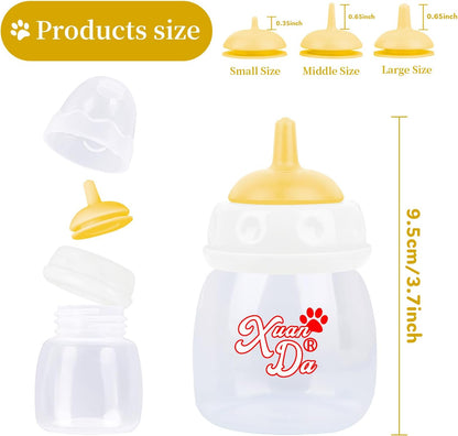 Xuanda 3 pack nursing bottles complete set with yellow silicone nipples and protective covers.