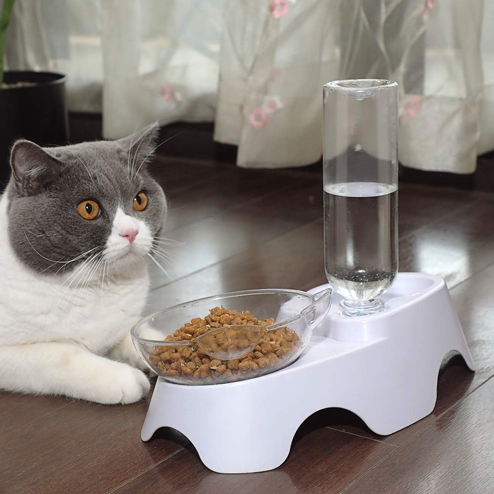 MILIFUN twin pet dish set containing dry food and fresh water for small dogs