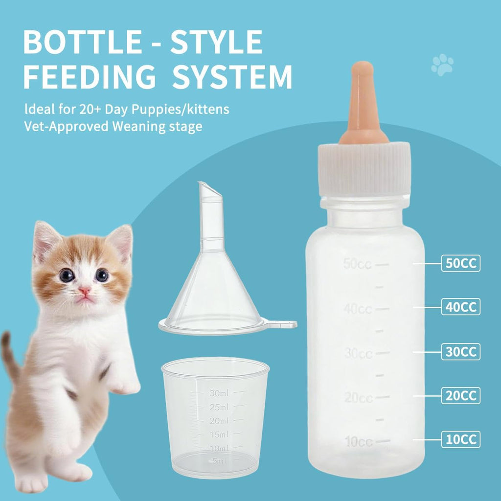 Assorted soft silicone replacement nipples and precision liquid feeding syringes included in the newborn pet kit.