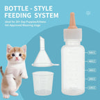 Assorted soft silicone replacement nipples and precision liquid feeding syringes included in the newborn pet kit.