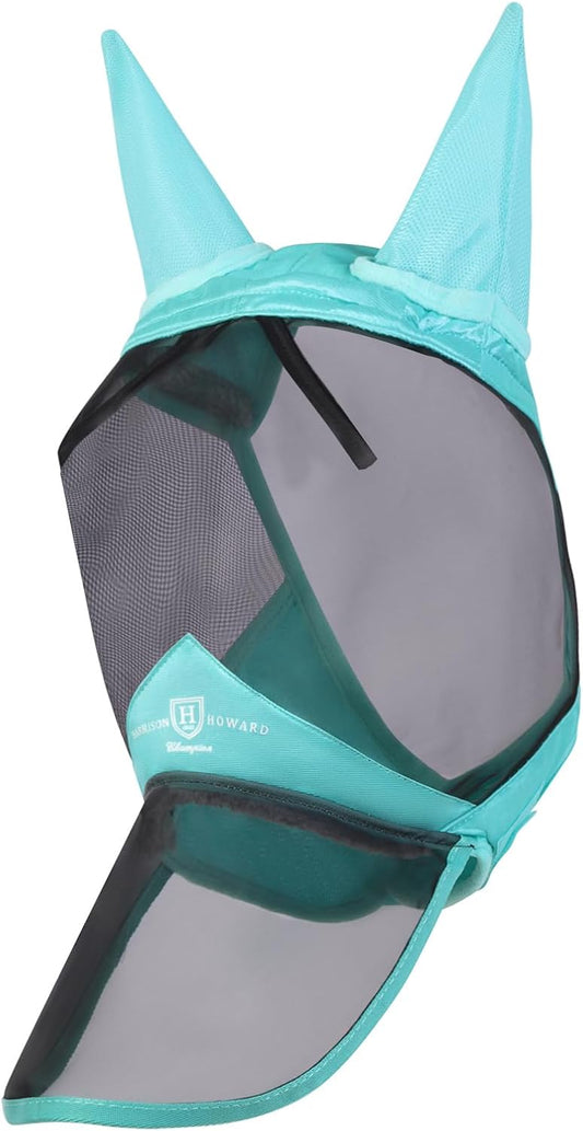 Close up of translucent fine mesh on Harrison Howard horse mask