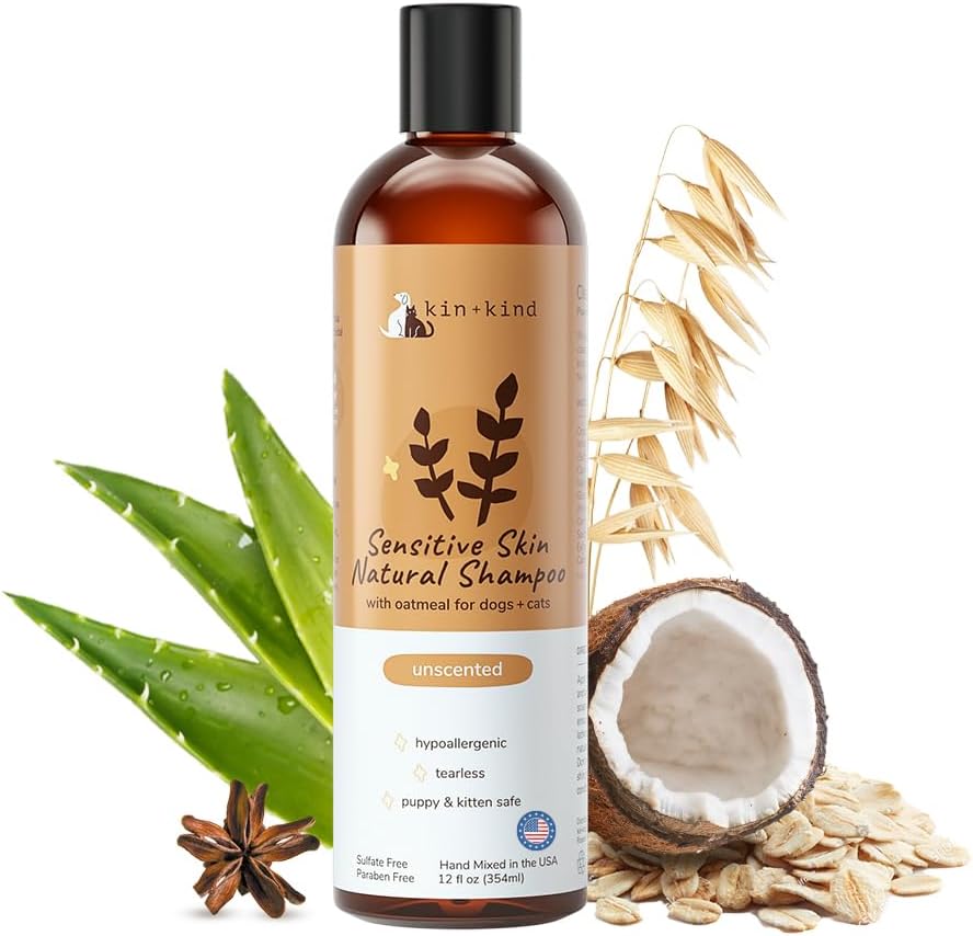 Kin+Kind sensitive skin oatmeal pet shampoo front view bottle