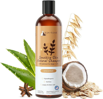 Kin+Kind Sensitive Skin Natural Dog and Cat Oatmeal Shampoo front view bottle