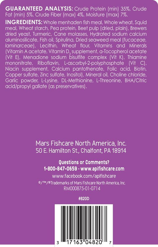 API Tropical Flakes nutritional information label