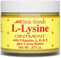 Basic Brands L-Lysine Lip Ointment front view jar for cold sore relief