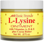 Basic Brands L-Lysine Lip Ointment front view jar for cold sore relief