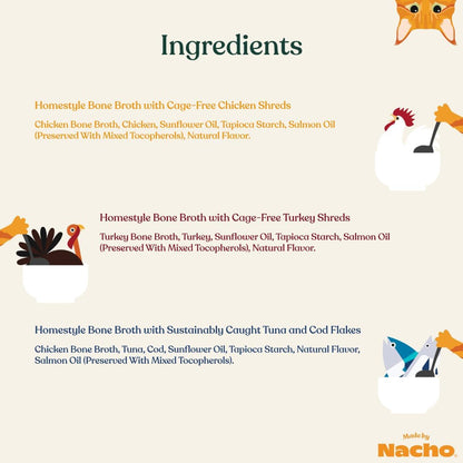 Made By Nacho tuna and cod flakes bone broth pouch for cats