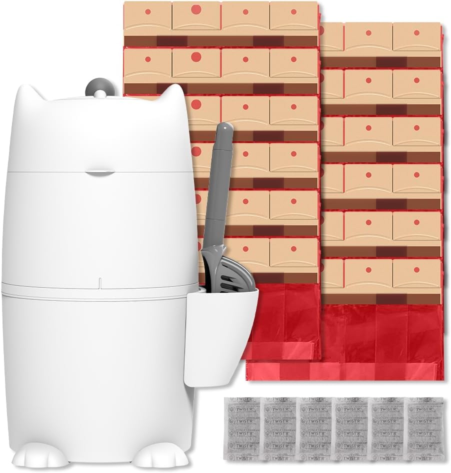 Red Rocket Kitty Twist'R Plus Cat Litter Disposal System, Litter Trash Can | White, Odor Control, Large Capacity, Holds Up to 12 Lbs, Includes 2 Size #1 Odor Blocking Bags, 2 Charcoal Sachets, Scoop - Image 10