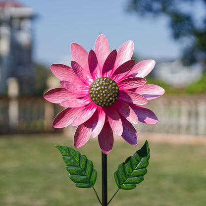 Viveta pink flower metal wind spinner front view garden decor