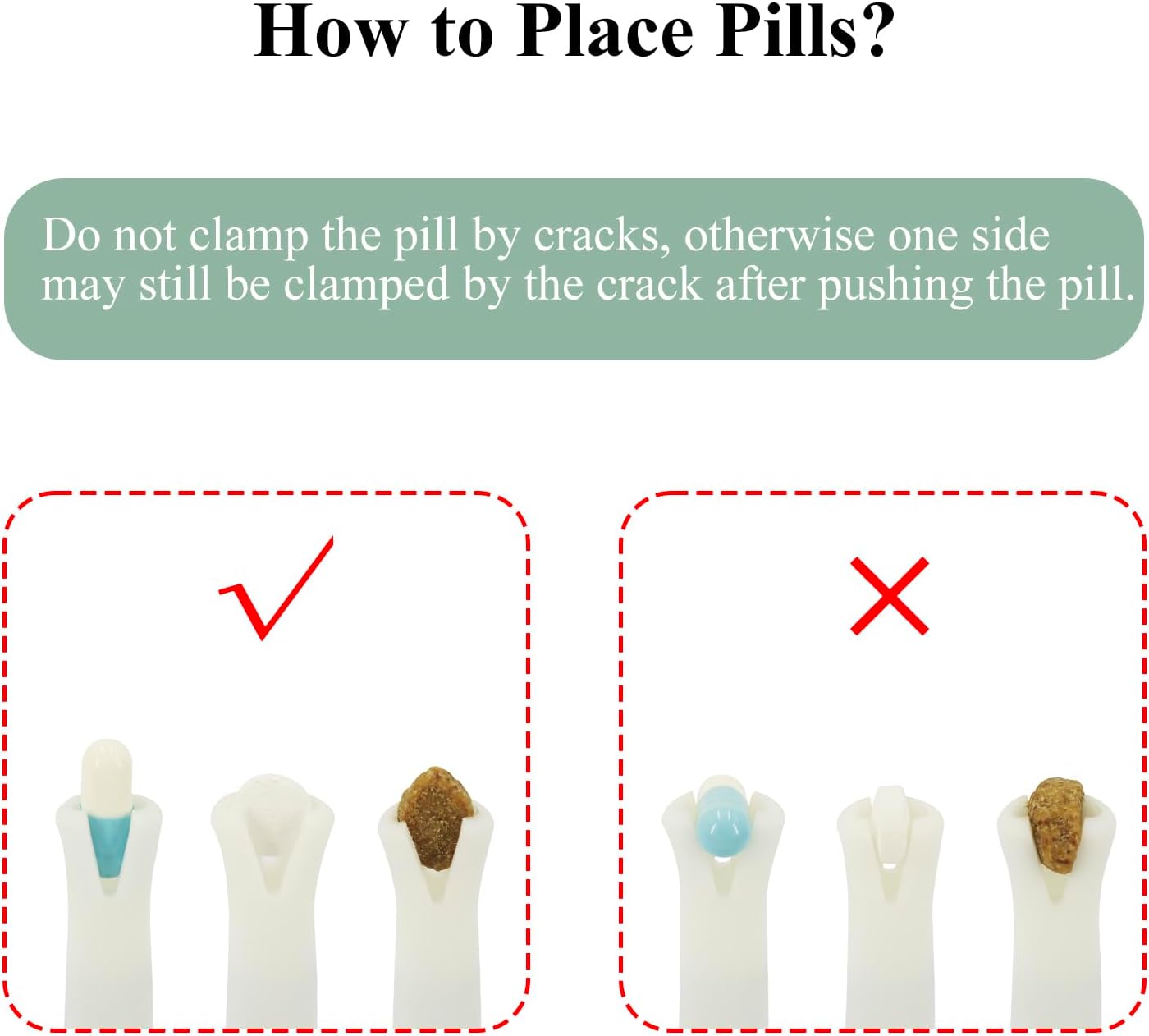 Instructional view of loading a pill into the soft silicone tip