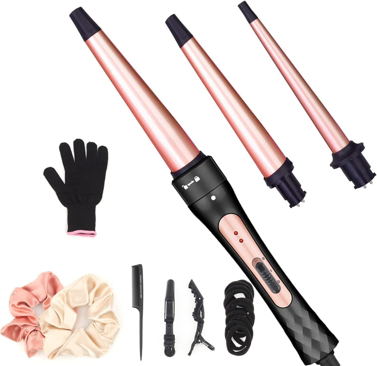 Jaeton 3 in 1 interchangeable hair curling wand set front view