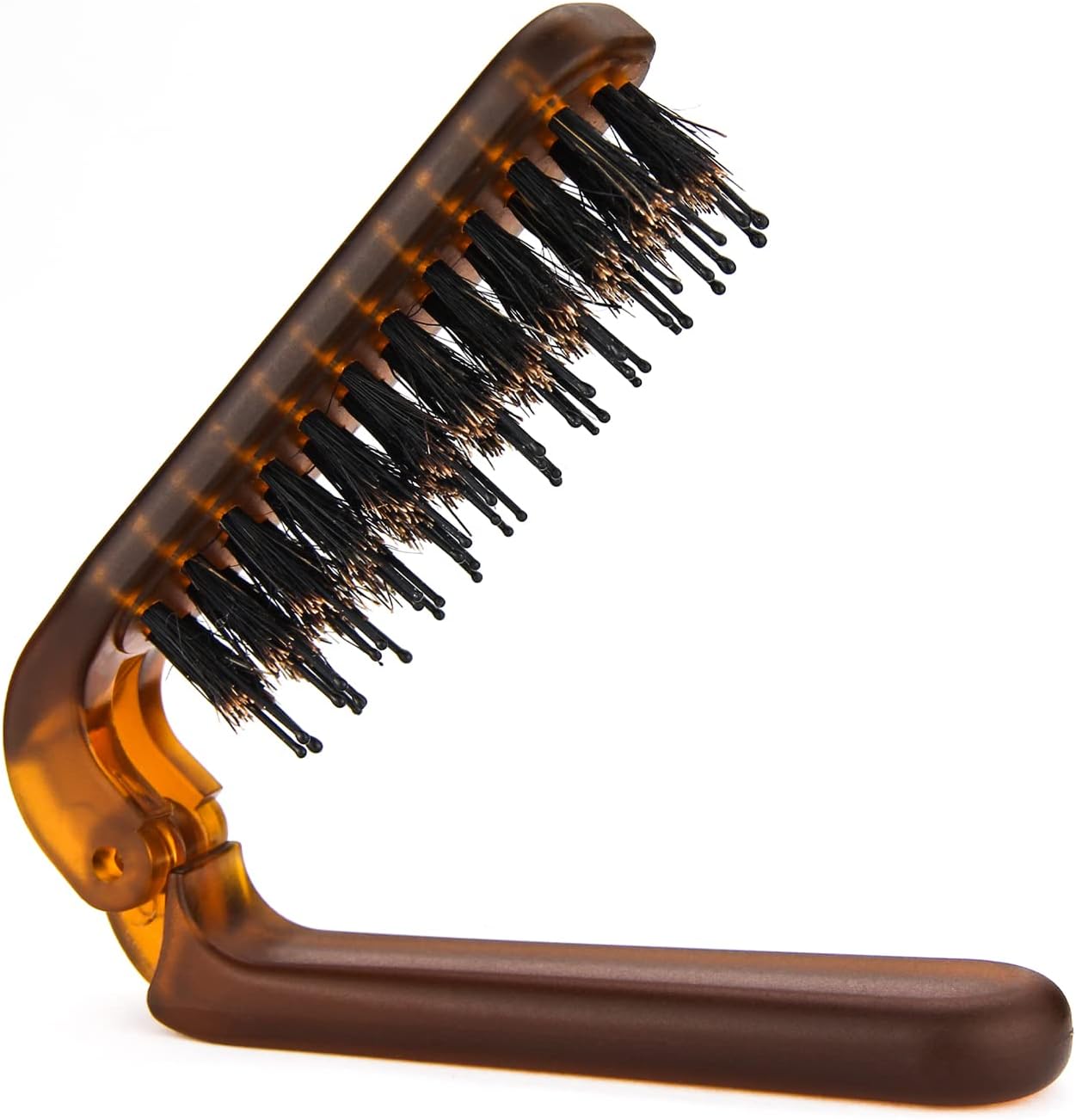 Ancable Travel Folding Boar Bristle Hair Brush in amber color front view
