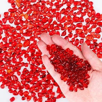 Close up of irregular red glass crystals for decor