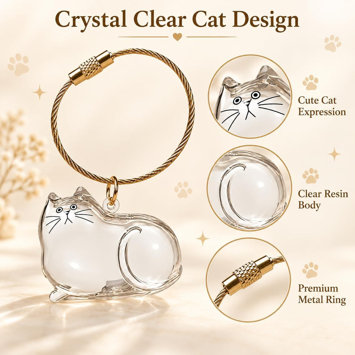Cat Fur Memorial Keychain Keepsake Capsule Hair Storage Pendant for Pet Remembrance Fillable - Image 2