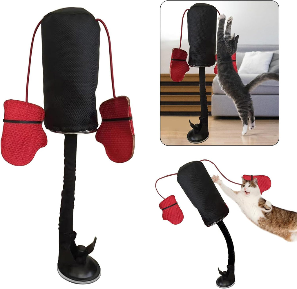 ESTCNK interactive feline boxing bag toy with dangling red gloves