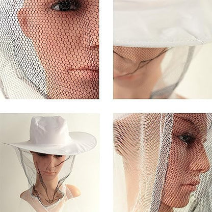 Person wearing Navadeal white beekeeping hat for insect protection