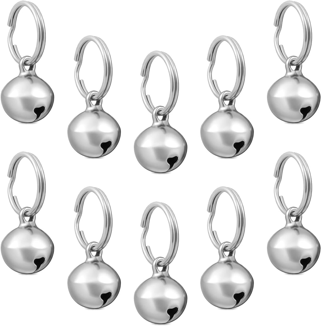 HJZHII small bells for dog collar front view showing silver metallic finish