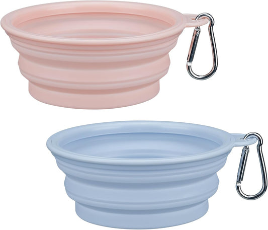 LeeRound portable pet feeding bowl collapsed flat with carabiner clip