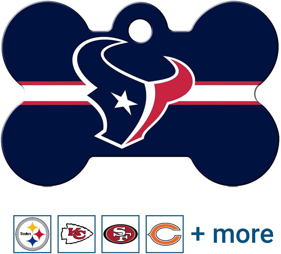 GoTags large bone shape dog tag with official team logo and split ring.