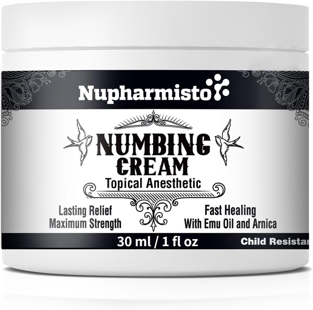 Nupharmisto Numbing Cream Maximum Strength 30 ml front view bottle for tattoo pain relief