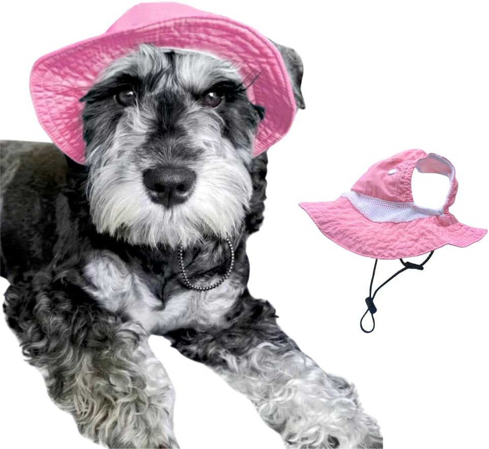Dog Outdoor Hat with Ear Hole Round Brim Summer for Large Dog Suncare Cooling Bucket Hat Cute Walking Hiking Sun Protection Pet Caps(Pink, X-Large) - Image 9