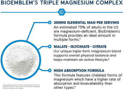 Premium USA imported BioEmblem triple magnesium 300mg dietary supplement for healthy sleep