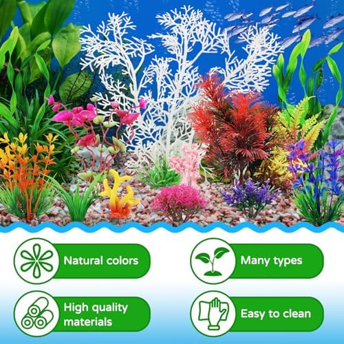 QUOZUO fish tank accessories arranged inside a ten gallon freshwater aquarium setup