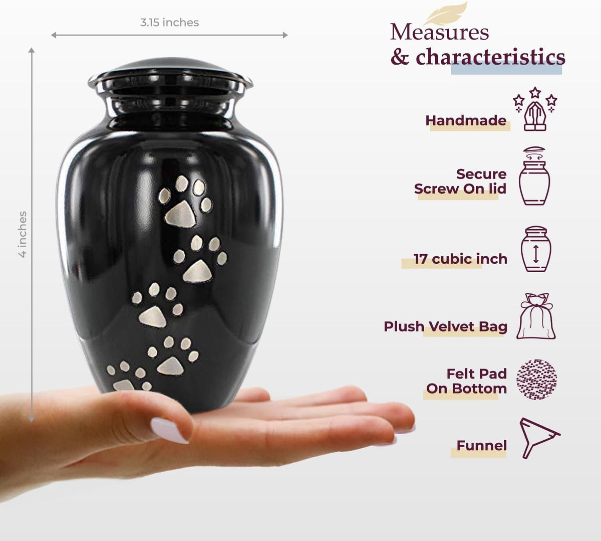 Trupoint Memorials small pet urn angled view with threaded lid