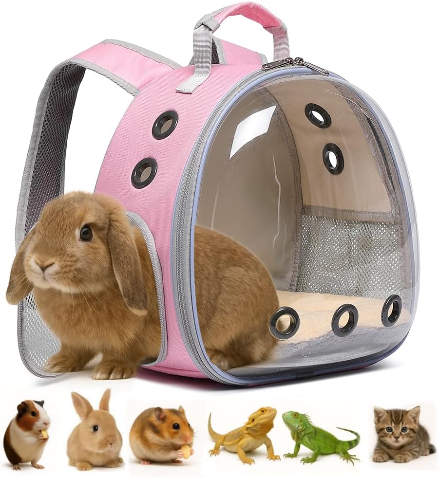 Bunny Carrier, Guinea Pig Carrier,Small Animal Carrier Backpack for Rabbit,Bearded Dragon, Lizard,Hamster,Kitten. Breathable Pet Travel Cage Bag Perfect for Vet Visits & Outdoor Adventures (Black) - Image 9
