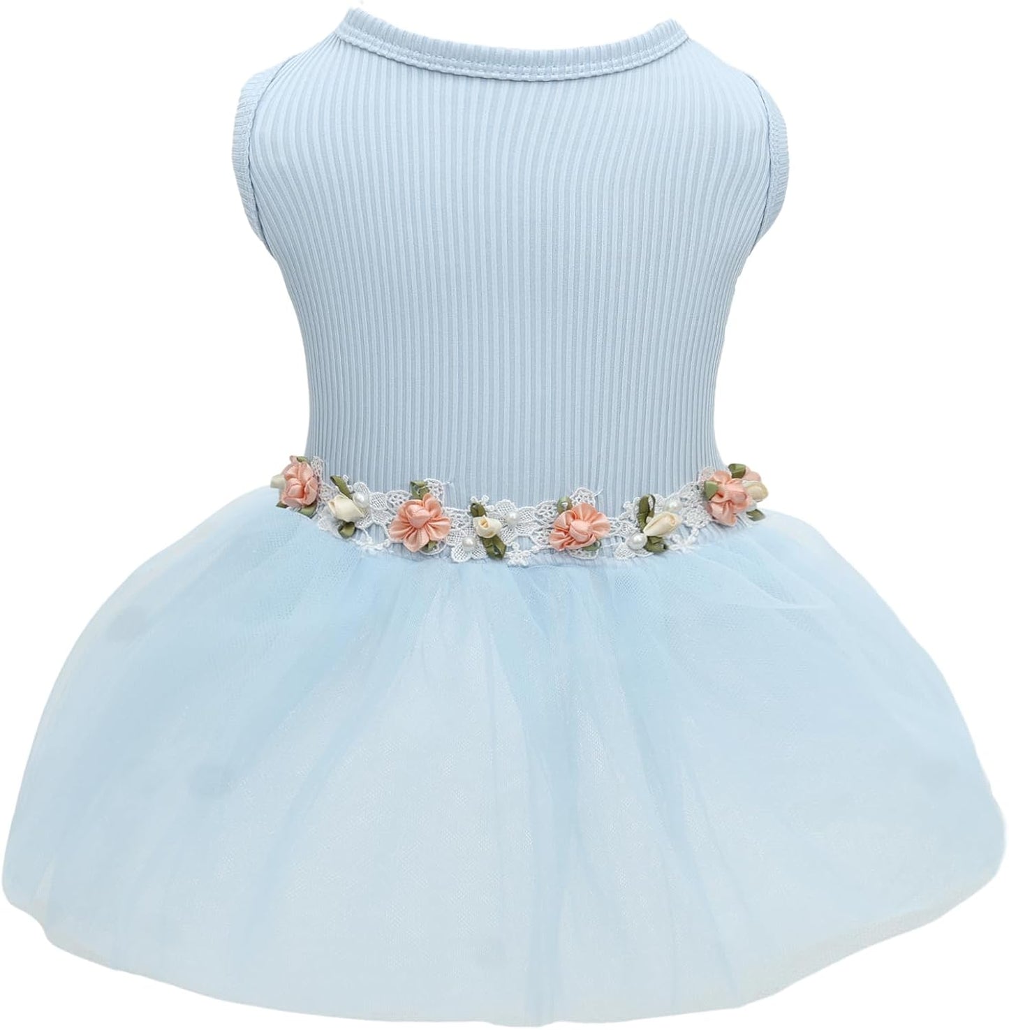 CuteBone imported puppy party outfit laid flat to display the premium stitching and stretchable polyester spandex material.