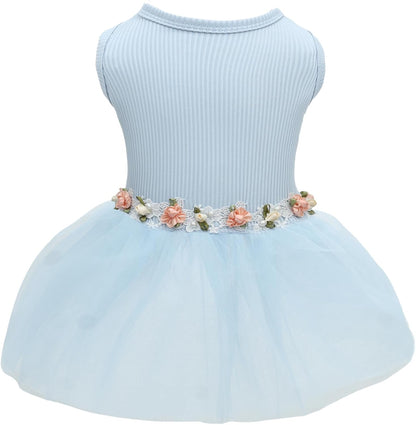 CuteBone imported puppy party outfit laid flat to display the premium stitching and stretchable polyester spandex material.