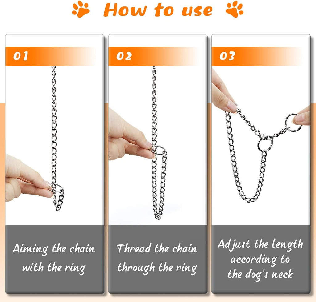 TagME puppy choke chain illustrating the weather resistant silver finish.