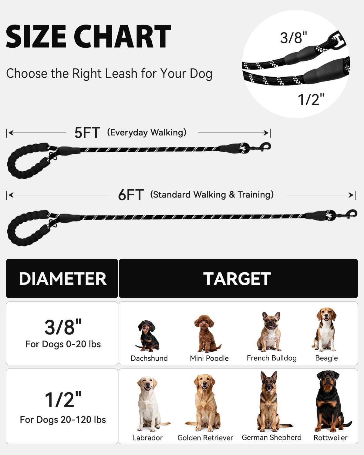 Joytale durable climbing rope dog leash for large breed training