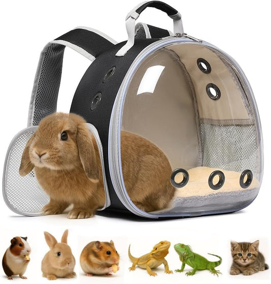 Bunny Carrier, Guinea Pig Carrier,Small Animal Carrier Backpack for Rabbit,Bearded Dragon, Lizard,Hamster,Kitten. Breathable Pet Travel Cage Bag Perfect for Vet Visits & Outdoor Adventures (Black) - Image 1