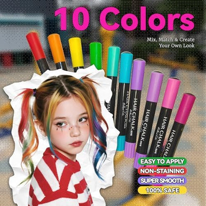 Close up of 10 piece washable hair dye pen collection