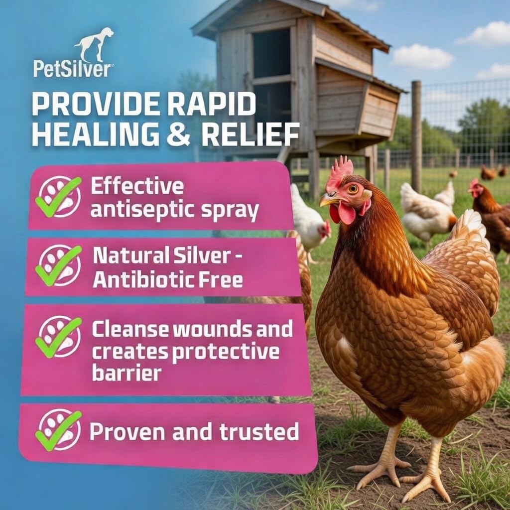 PetSilver wound spray displayed with poultry care supplies