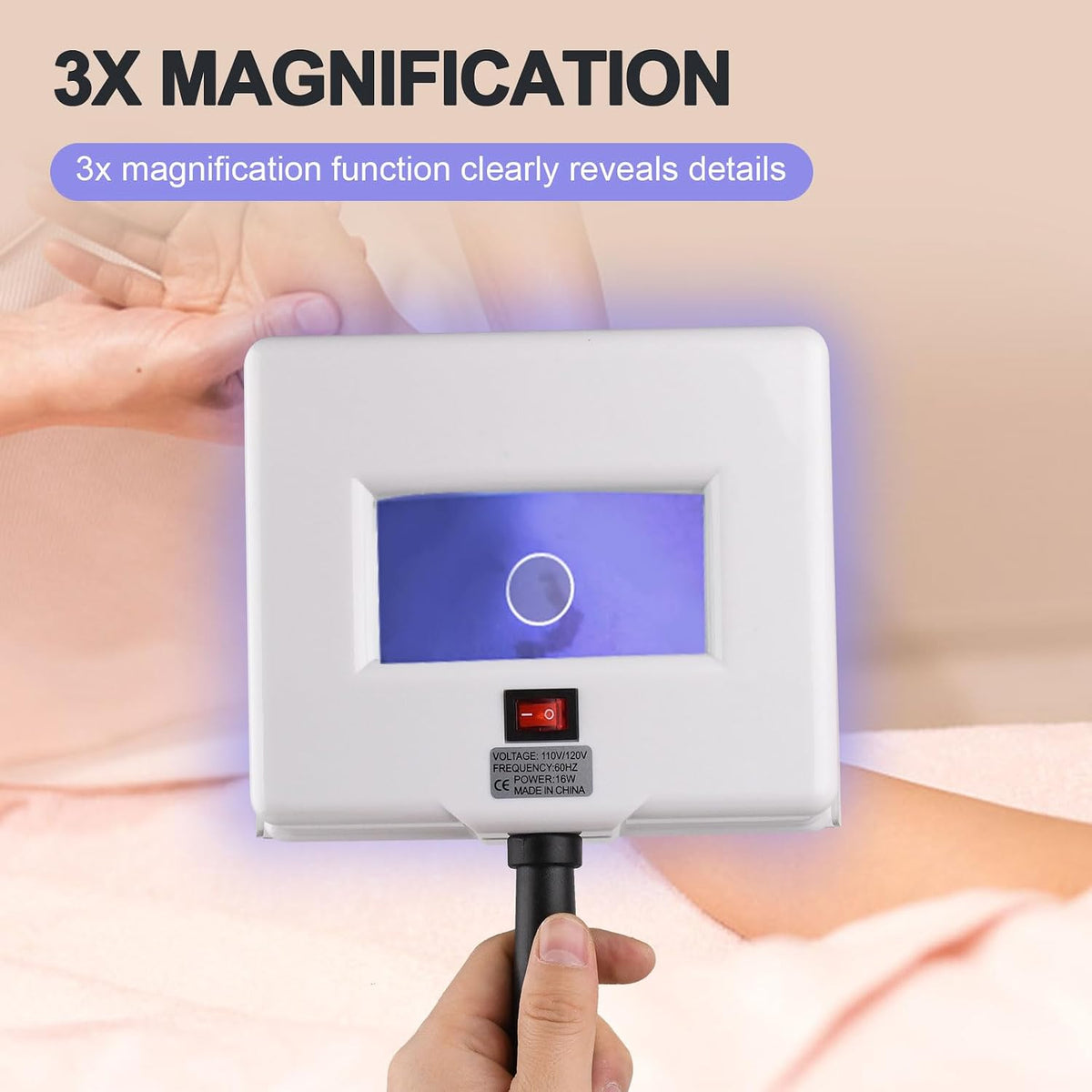 Huazu diagnostic device showing three times magnification viewing lens