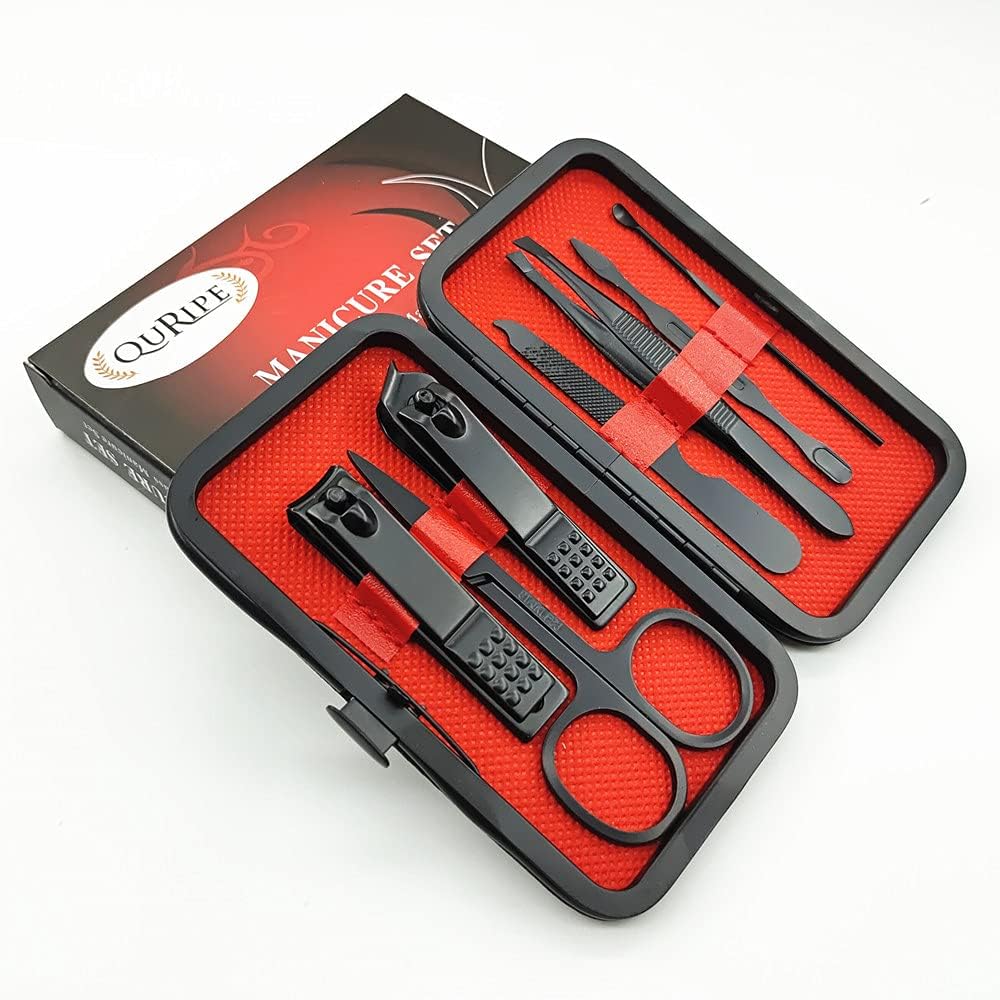 Quripe 7 piece stainless steel manicure set front view
