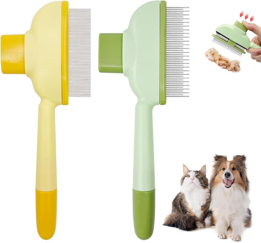 KYHSC premium cat brush for grooming front view showing self-cleaning stainless steel pins