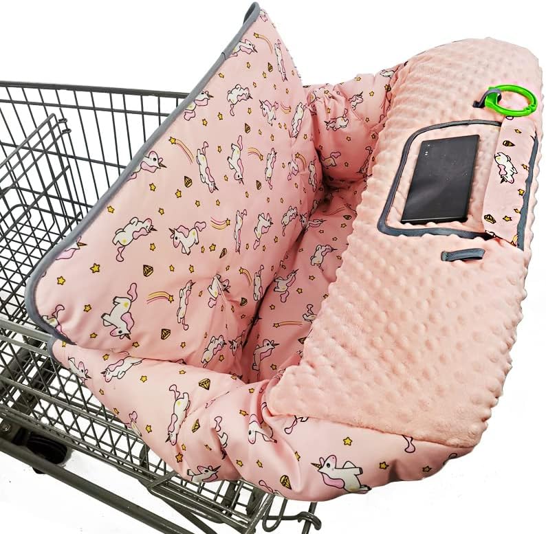 RHYDEER shopping cart cover for babies front view showing pink unicorns pattern