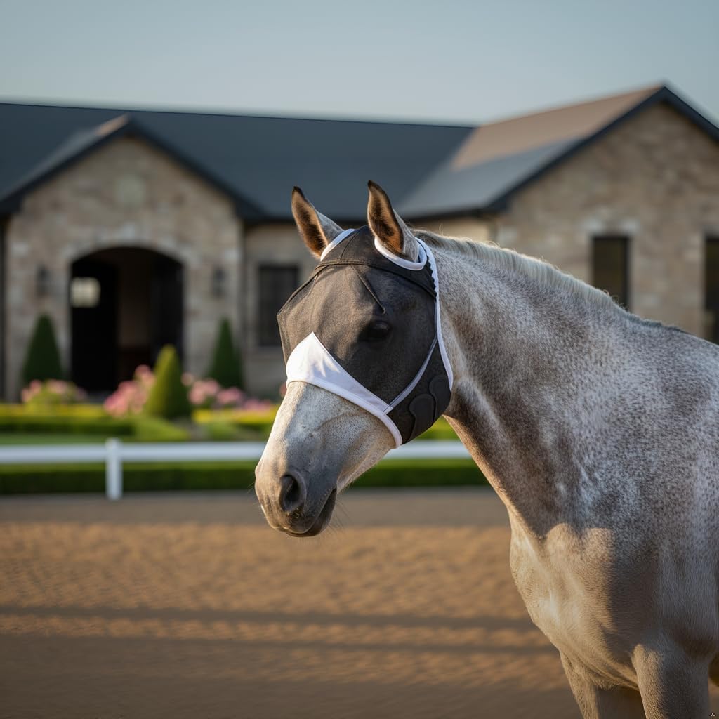 Side view of Sagud breathable mesh horse fly mask