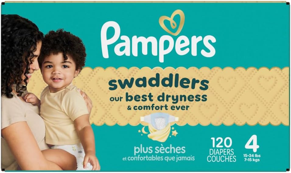 Pampers Swaddlers Diapers, Size 4 (15-34 lbs), 120 Count, Absorbent, Keeps Baby Dry and Comfortable, Skin Safe Disposable Baby Diaper (Packaging May Vary) - Image 15