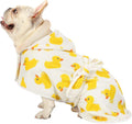 HDE dog bathrobe with hood and rubber duck pattern front view
