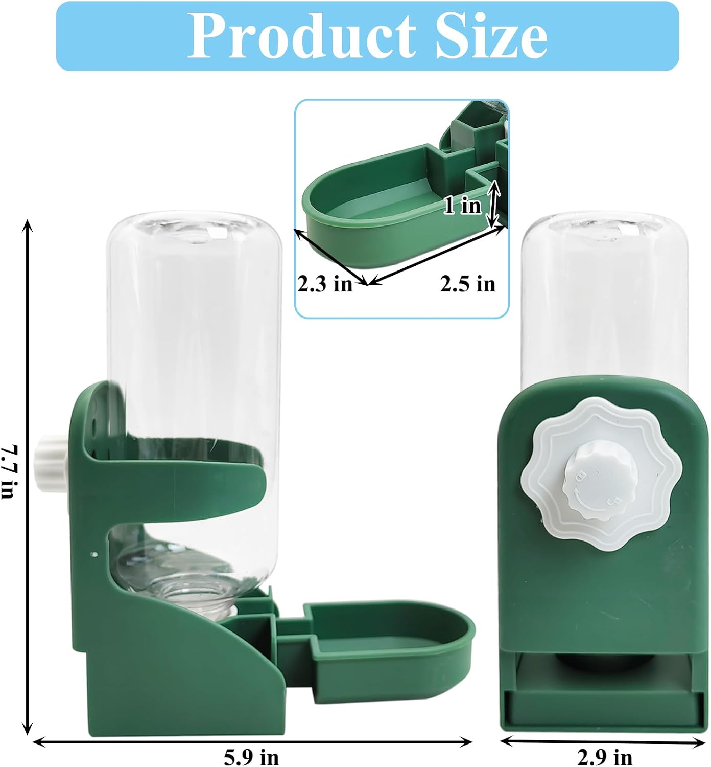 kathson Rabbit Water Dispenser for Cage 17 Oz Hanging Guinea Pig Water Bottle No Drip Gravity Automatic Bunny Water Bottle No Leak Small Animal Water Bottle for Chinchilla Ferret Hamster(Green - Image 2