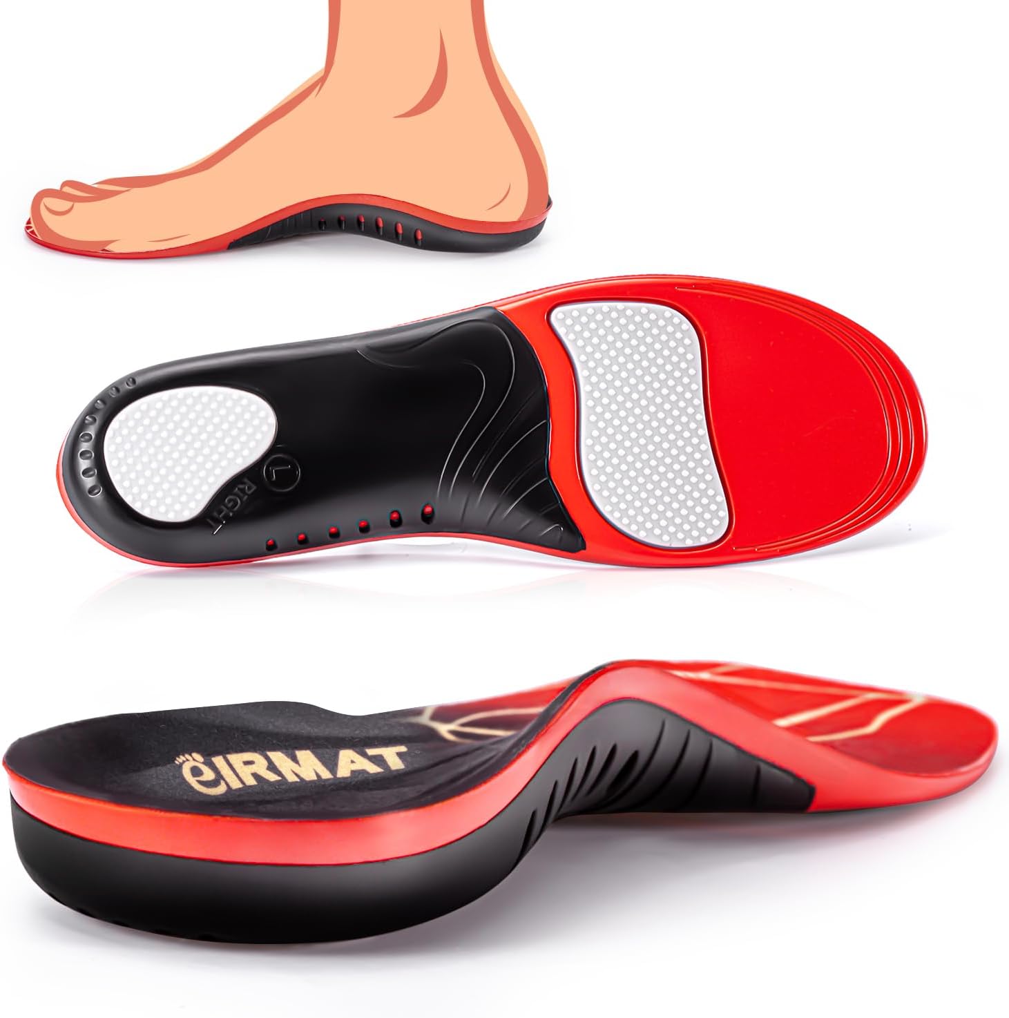 CRUVHEAL Plantar Fasciitis High Arch Support Insoles front view orthotic inserts.