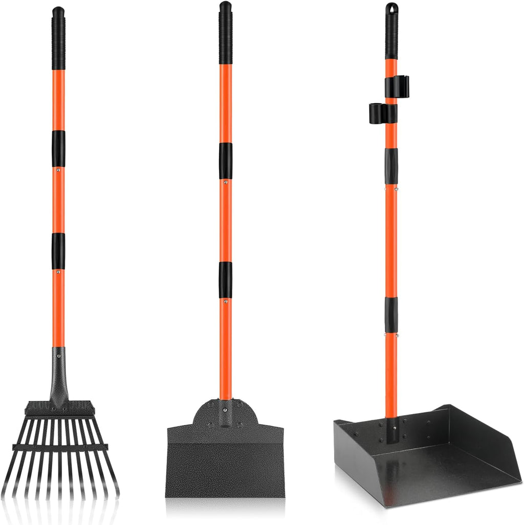 Pooper Scooper, Long Handle Dog Pooper Scooper for Medium Small Dogs Heavy Duty, Pet Supplies Stainless Metal Tray and Rake Set, Use on Grass, Dirt or Gravel - Image 12
