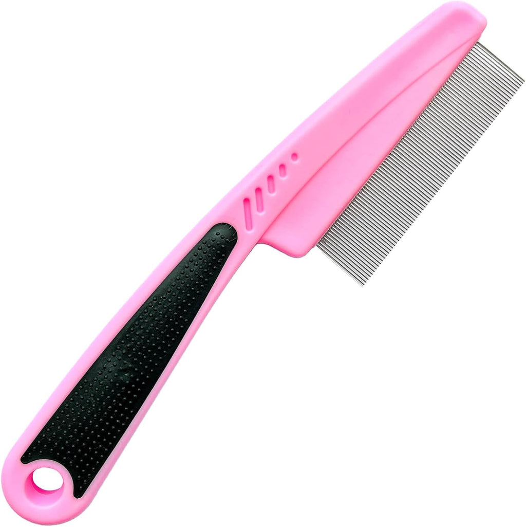 LLTGMV Flea and Tick Comb for pets with pink rubber handle