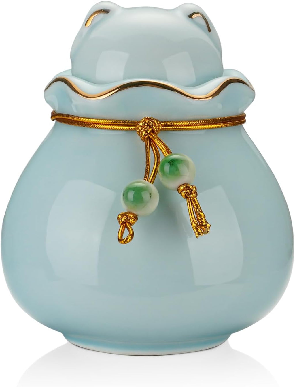 SOITIS Pet Memorial Urn for Cat or Dog Ashes - 3.54"x3.15" Elegant Ceramic Keepsake Holder with Pet-Shaped Lid & Gold Trim, Small Cyan Urn for Pet Ashes Portable Size Urns - Image 10