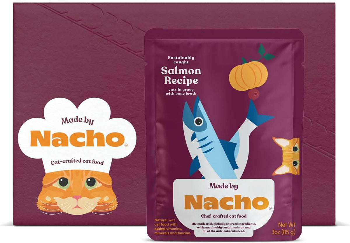 Made by Nacho Wet Cat Food Variety 12 Pack (3oz Each), Cage-Free Chicken, Sustainably Caught Salmon, Grass-Fed Beef with Bone Broth for Extra Hydration, Gravy Cut Pouches - Image 9
